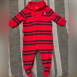 Ralph Lauren Red striped Kids Footie One Piece- 3M